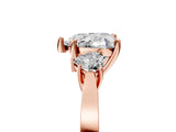 Rose gold Three-Stone Heart Cut Diamond Cathedral Engagement Ring with Prong Setting_11