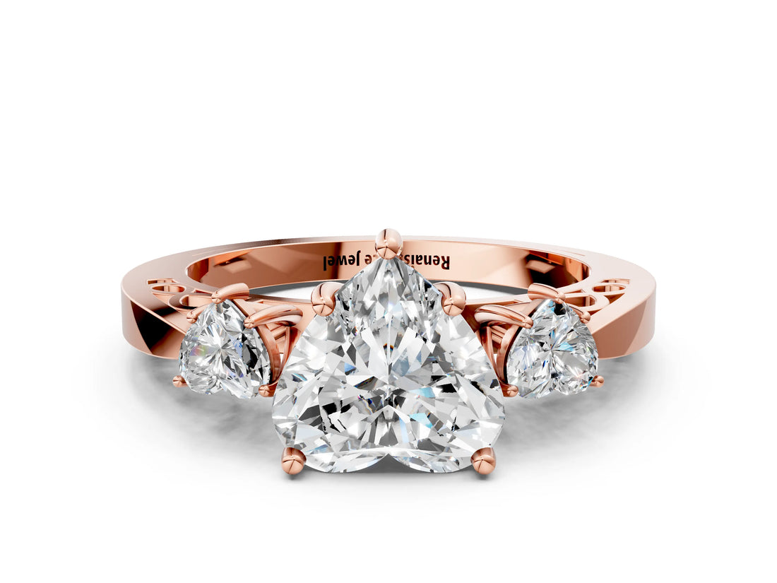 Rose gold Three-Stone Heart Cut Diamond Cathedral Engagement Ring with Prong Setting_6
