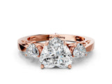 Rose gold Three-Stone Heart Cut Diamond Cathedral Engagement Ring with Prong Setting_6
