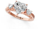 Rose gold Three-Stone Heart Cut Diamond Cathedral Engagement Ring with Prong Setting_7