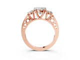 Rose gold Three-Stone Heart Cut Diamond Cathedral Engagement Ring with Prong Setting_9