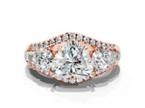 Rose gold Three-Stone Heart Cut Diamond Engagement Ring with Pave Band and Prong Setting_6
