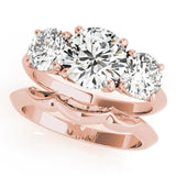 Rose gold Three-Stone Heart Cut Diamond Engagement Ring with Prong Setting on a White Gold Band 1