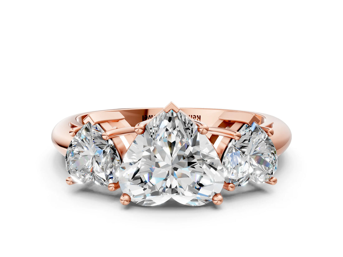 Rose gold Three-Stone Heart Cut Diamond Engagement Ring with Prong Setting on a White Gold Band_30