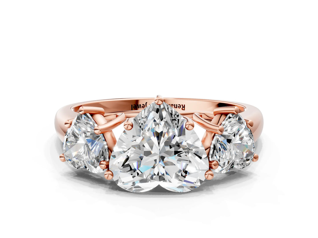 Rose gold Three-Stone Heart Cut Diamond Engagement Ring with Prong Setting_3
