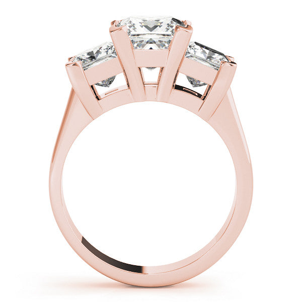 Rose gold Three-Stone Heart Cut Diamond Ring with Channel Set Band and Four-Prong Setting 1