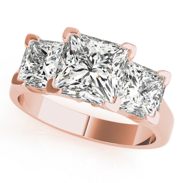 Rose gold Three-Stone Heart Cut Diamond Ring with Channel Set Band and Four-Prong Setting