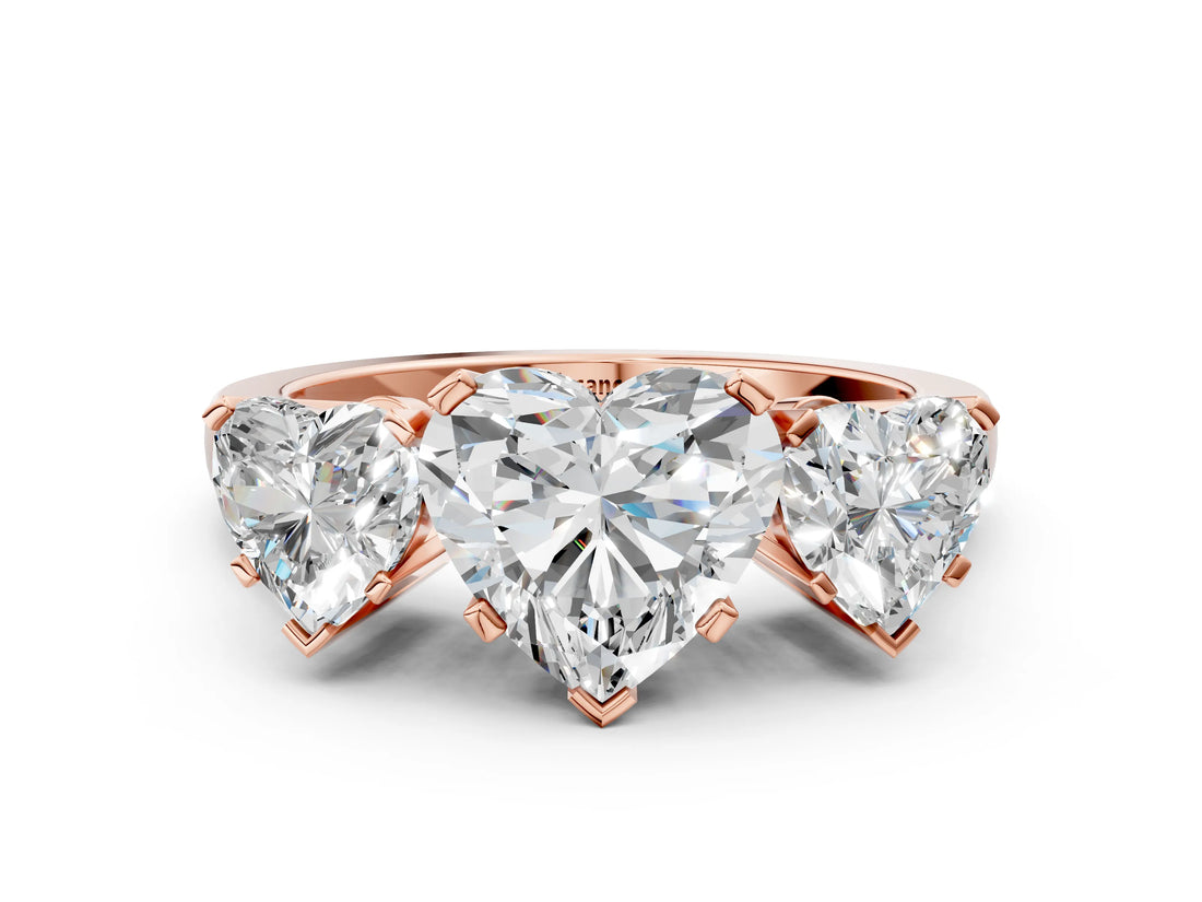 Rose gold Three-Stone Heart Cut Diamond Ring with Channel Set Band and Four-Prong Setting_18