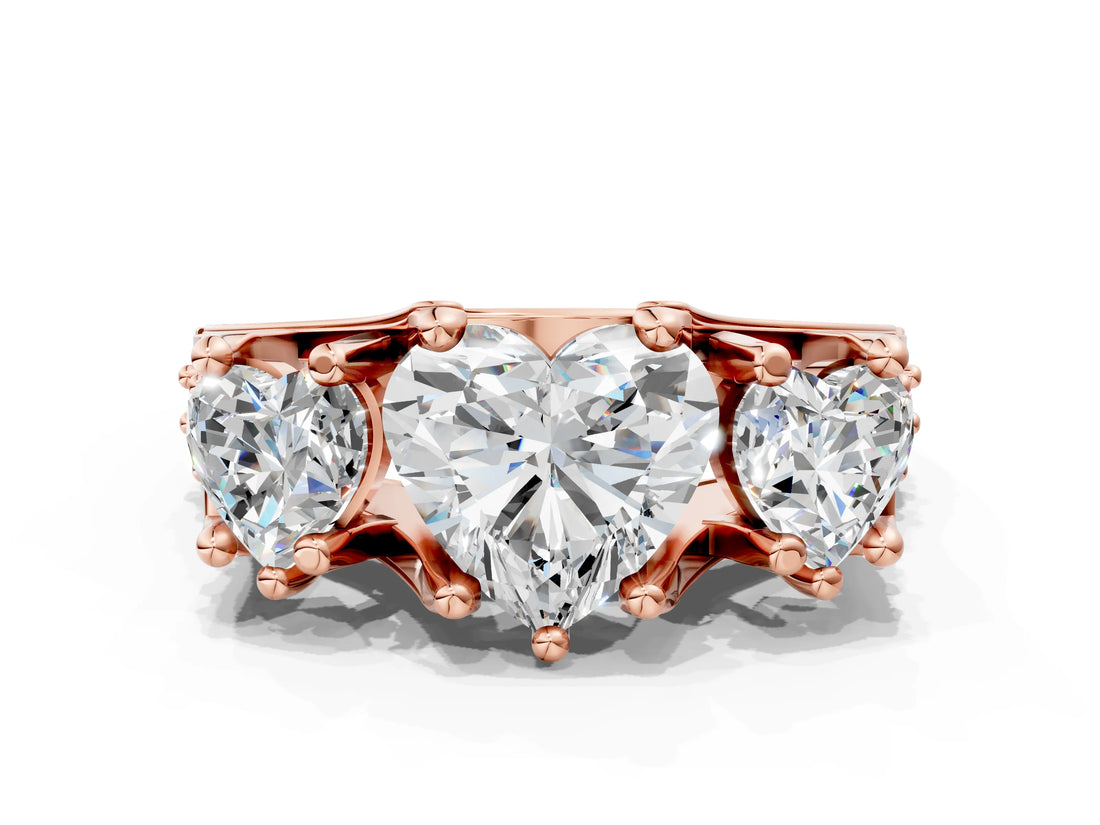 Rose gold Three-Stone Heart Cut Diamond Ring with Channel-Set Band and Four-Prong Setting_52