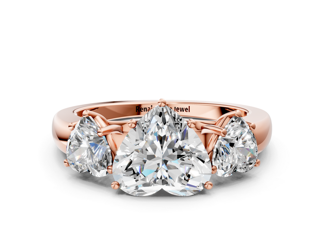 Rose gold Three-Stone Heart Cut Diamond Ring with Channel-Set Band and Four-Prong Setting_65