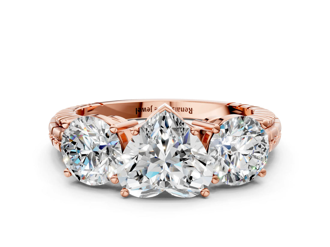 Rose gold Three-Stone Heart Cut Diamond Ring with Channel-Set Band and Prong Setting_6