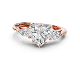 Rose gold Three-Stone Heart Cut Diamond Ring with Pear  Side Stones in Four-Prong Setting_12