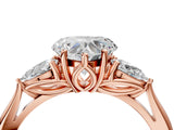 Rose gold Three-Stone Heart Cut Diamond Ring with Pear  Side Stones in Four-Prong Setting_16