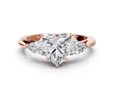 Rose gold Three-Stone Heart Cut Diamond Ring with Pear Side Stones in Four-Prong Setting_173