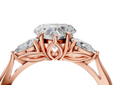 Rose gold Three-Stone Heart Cut Diamond Ring with Pear Side Stones in Four-Prong Setting_177