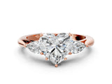 Rose gold Three-Stone Heart Cut Diamond Ring with Pear  Side Stones in Four-Prong Setting_18