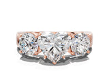 Rose gold Three-Stone Heart Cut Diamond Ring with Round Side Stones, Classic Band, and Four-Prong Setting_3