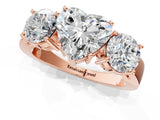 Rose gold Three-Stone Heart Cut Diamond Ring with Round Side Stones, Classic Band, and Four-Prong Setting_4