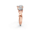 Rose gold Three-Stone Heart Cut Diamond Ring with Round Side Stones, Classic Band, and Four-Prong Setting_5