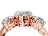 Rose gold Three-Stone Heart Cut Diamond Ring with Round Side Stones, Classic Band, and Four-Prong Setting_7