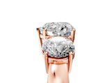 Rose gold Three-Stone Heart Cut Diamond Ring with Round Side Stones, Classic Band, and Four-Prong Setting_8