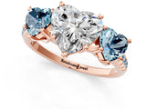 Rose gold Three-Stone Heart Cut Diamond Ring with Round with Aquamarine side stone Pavé Band and Prong Setting_1