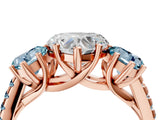 Rose gold Three-Stone Heart Cut Diamond Ring with Round with Aquamarine side stone Pavé Band and Prong Setting_4