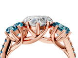 Rose gold Three-Stone Heart Cut Diamond Ring with Round with Blue Topaz side stone Pavé Band and Prong Setting_4