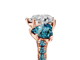 Rose gold Three-Stone Heart Cut Diamond Ring with Round with Blue Topaz side stone Pavé Band and Prong Setting_5