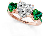 Rose gold Three-Stone Heart Cut Diamond Ring with Round with Emerald side stone Pavé Band and Prong Setting_1