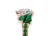 Rose gold Three-Stone Heart Cut Diamond Ring with Round with Emerald side stone Pavé Band and Prong Setting_5