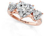 Rose gold Three-Stone Heart Cut Diamond Ring with Round with Moissanite side stone Pavé Band and Prong Setting_1