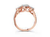 Rose gold Three-Stone Heart Cut Diamond Ring with Round with Moissanite side stone Pavé Band and Prong Setting_3