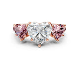 Rose gold Three-Stone Heart Cut Diamond Ring with Round with Morganite side stone Pavé Band and Prong Setting