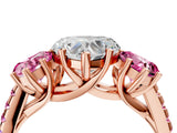 Rose gold Three-Stone Heart Cut Diamond Ring with Round with Pink Sapphire side stone Pavé Band and Prong Setting_4