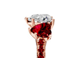 Rose gold Three-Stone Heart Cut Diamond Ring with Round with Ruby side stone Pavé Band and Prong Setting_5
