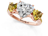 Rose gold Three-Stone Heart Cut Diamond Ring with Round with Yellow Sapphire side stone Pavé Band and Prong Setting_1