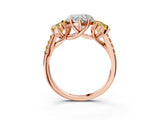 Rose gold Three-Stone Heart Cut Diamond Ring with Round with Yellow Sapphire side stone Pavé Band and Prong Setting_3
