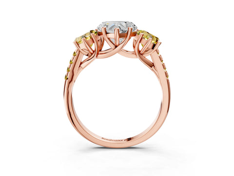 Rose gold Three-Stone Heart Cut Diamond Ring with Round with Yellow Sapphire side stone Pavé Band and Prong Setting_3