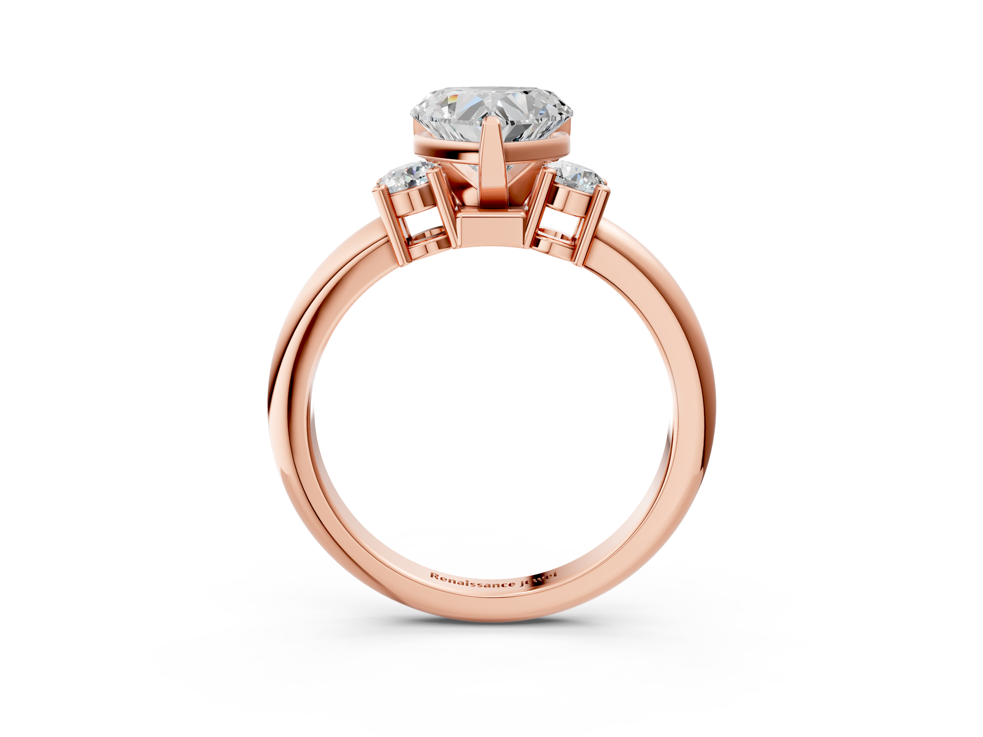 Rose gold Three-Stone Heart Cut Diamond Solitaire with Prong Setting and Classic Band_56