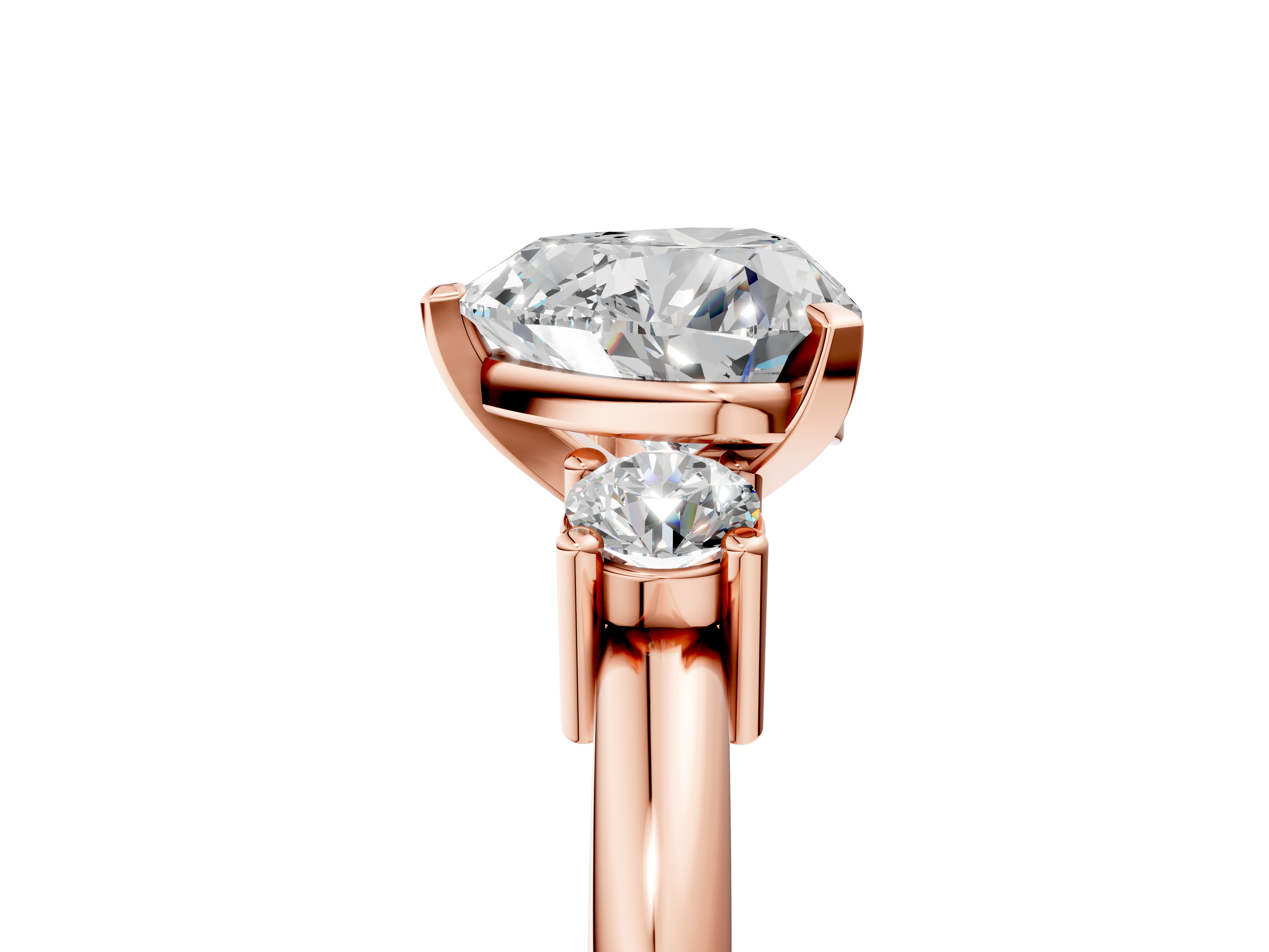 Rose gold Three-Stone Heart Cut Diamond Solitaire with Prong Setting and Classic Band_58