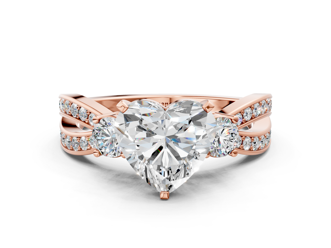 Rose gold Three-Stone Heart Cut Diamond Twist Band with Prong Setting_43