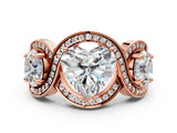 Rose gold Three-Stone Heart Cut Diamond Wave Pave Band with Prong Setting_15