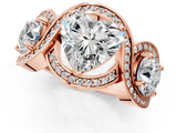 Rose gold Three-Stone Heart Cut Diamond Wave Pave Band with Prong Setting_16