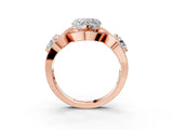 Rose gold Three-Stone Heart Cut Diamond Wave Pave Band with Prong Setting_18
