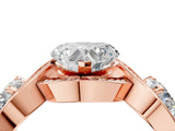 Rose gold Three-Stone Heart Cut Diamond Wave Pave Band with Prong Setting_19