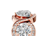 Rose gold Three-Stone Heart Cut Diamond Wave Pave Band with Prong Setting_20