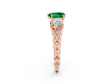 Rose gold Three-Stone Heart Cut Emerald Braided Band Ring with Four-Prong Setting_14