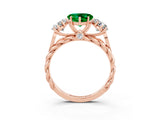 Rose gold Three-Stone Heart Cut Emerald Braided Band Ring with Four-Prong Setting_15