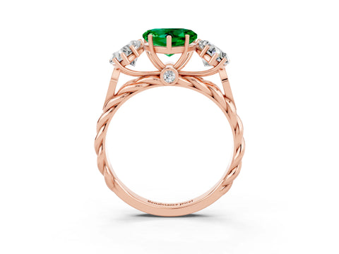 Rose gold Three-Stone Heart Cut Emerald Braided Band Ring with Four-Prong Setting_15